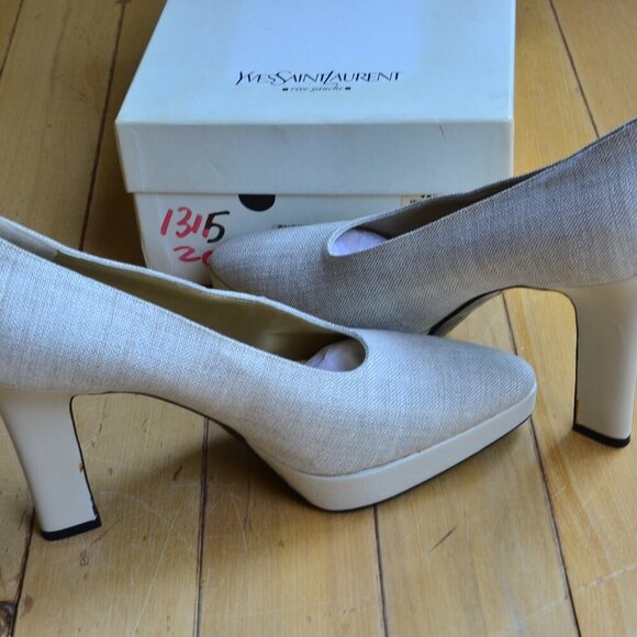 Vintage YVES SAINT LAURENT YSL Canvas High Heels Women Size 8.5M - Picture 10 of 14
